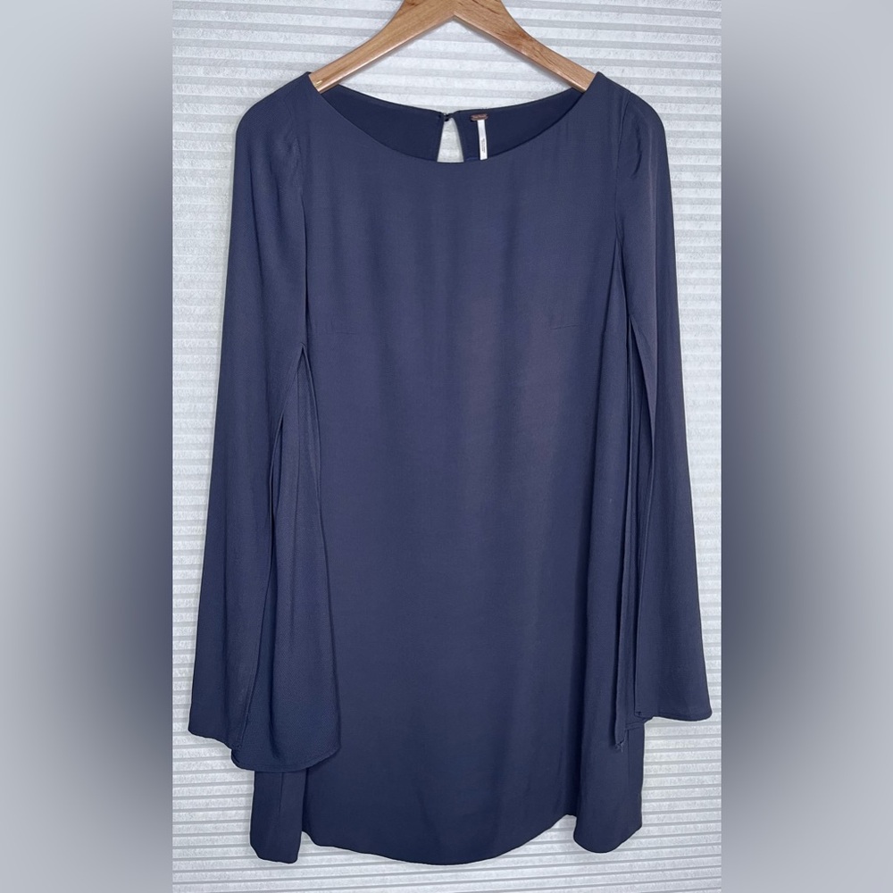Free People Split Kimono Sleeve Navy Blue Draped Shirt Short Dress XS - Picture 8 of 11